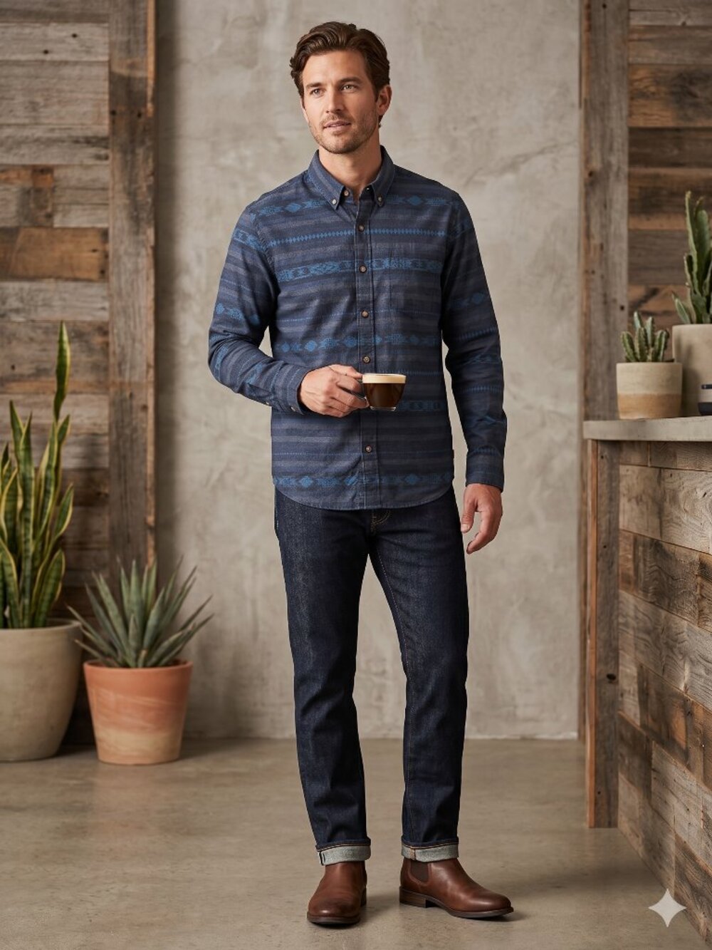 Levi's‎ Medium Cotton Aztec Pattern Long Sleeve Button-Down Shirt